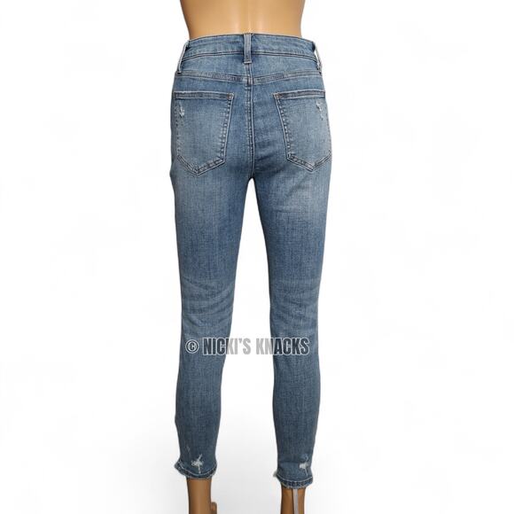 Cosmic Blue Love High Rise Distressed Ankle Skinny Jeans Frayed Hem Size 28P - Picture 6 of 12